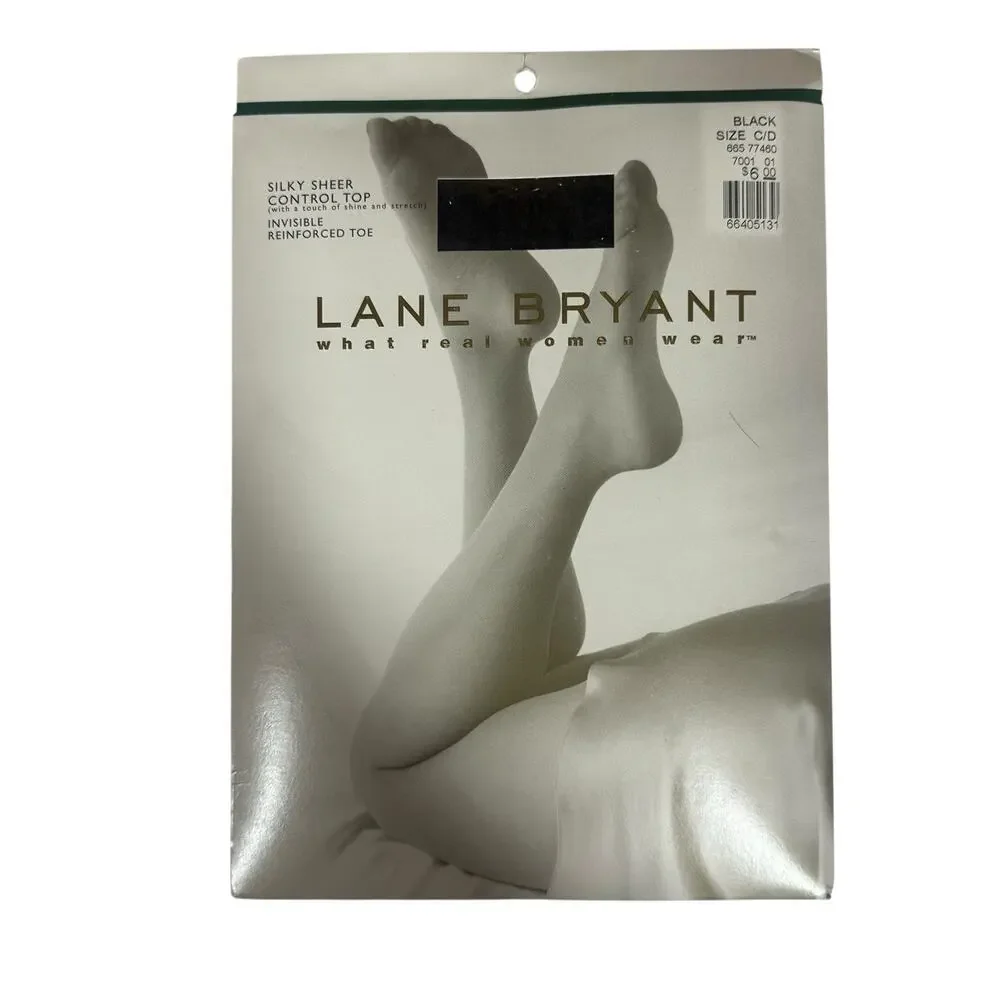 Lane Bryant Silky Sheer Control Top Pantyhose Lot of 4 Black Beige Off White C/D